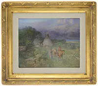 Victor Casnelli, Indian Encampment, Oil on board