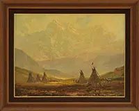 Lyle Tayson Sr., Native American Encampment in the Valley of the Grand Tetons, Oil on canvas