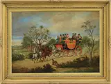 James Pollard, Two Coaching Scenes: “Manchester Coach” and “Fender Down, Oils on canvas