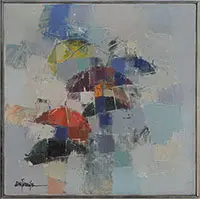 Young-Il Ahn, Red Umbrella, Oil on canvas