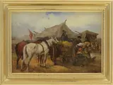 Tadeusz Rybkowski, Figures in a Trading Camp with Horses and Cart