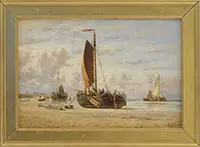 Hendrick Hulk, Men Working on Beached Fishing Boats, Oil on canvas