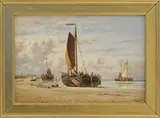 Hendrick Hulk, Men Working on Beached Fishing Boats, Oil on canvas
