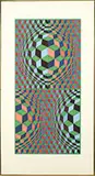 Two Op-Art Screen Prints by Victor Vasarely, 1) Untitled with Three Orbs, Screen print in colors on wove paper,, sold Feb 2017