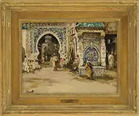 Lillian Genth, Place Nejjarine-Fez, Oil on board