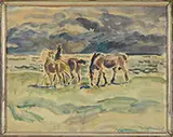 Knud Carl Edvard Kyhn, Three Works on Paper, Watercolors on paper. 1) Three Horses in Landscape,