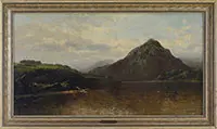 John Bristol, Mountainous Landscape with Boaters on a Lake, Oil on canvas