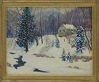 Winter Landscape with Brook by Wallace Weir Fahnestock, Oil on canvas, sold Feb 2017