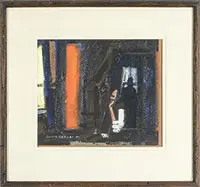 Interior with Figures by Joseph De Martini, Casein on paper, sold Feb 2017