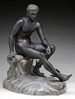 Unsigned, Seated Mercury, Bronze Mounted to a stepped gray stone plinth