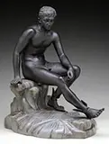 Unsigned, Seated Mercury, Bronze Mounted to a stepped gray stone plinth