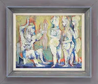 Joseph Wolins, Two Works: “Industrial Night” and “King David and the Concubines, Oil on masonite