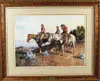 Untitled by Large Watercolor Of Cowboys By James Boren, This large watercolor titled “MORNING IN MONTANA” depicts three cowboys on horseback, one lighting a cigarette, sold Oct 2002