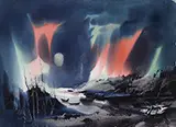 Laurence Sisson, Two Works: “Oriental Moon” and “Northern Lights, Watercolor on paper