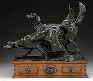 George Northup, Setters, Bronze on wood base set with 3 bronze plaques