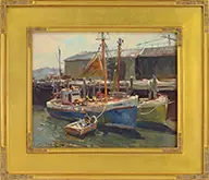 Charles Movalli, Fbi Wharf: Gloucester, Oil on board