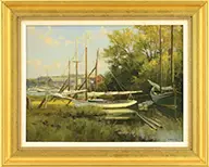 Frank Corso, Sailboats at Dock, Oil on canvas