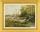 Frank Corso, Sailboats at Dock, Oil on canvas