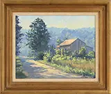 Frank Corso, Summer Landscape with Barn and Road, Oil on Masonite