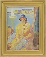 Frederick Leonard King, Fisherman Tending His Nets, Gouache on paper