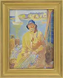 Frederick Leonard King, Fisherman Tending His Nets, Gouache on paper