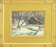 Leo B. Blake, Barn by Winter Stream, Oil on board