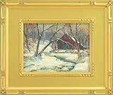 Leo B. Blake, Barn by Winter Stream, Oil on board