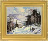 James King Bonnar, Driving the Horses Up the Mountain Road in Winter, Oil on board