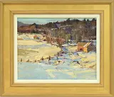 George Carpenter, Persimmon Barns on Snowy River, Oil on board