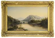 William Charles Frerichs, Southern Landscape with Hills and Lake, Oil on canvas