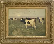 William Henry Howe, Cows Grazing Under Low Sun, Oil on canvas