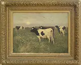 William Henry Howe, Cows Grazing Under Low Sun, Oil on canvas