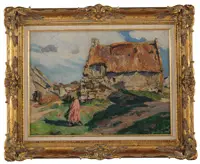 Jules Pages, The Old Thatched Roof, Brittany, Oil on canvas