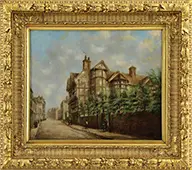Henry Nappenbach, European Street Scene, Oil on canvas laid down on panel