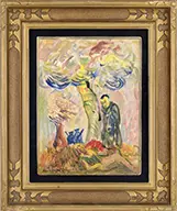 Serge Sudeikin, Soldiers Approaching a Monk Watching Over a Figure Reclining Under a Tree, Oil on board