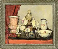Denys G. Wells, Three Still Lifes, Including: 1) VENUS AND ATTENDANTS Oil on canvas housed in carved and paint decorated frame, under glass