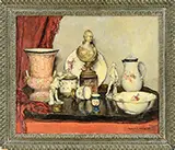 Denys G. Wells, Three Still Lifes, Including: 1) VENUS AND ATTENDANTS Oil on canvas housed in carved and paint decorated frame, under glass