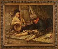 Victor Lainé, Two Boys Playing Cards, Oil on canvas