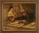 Victor Lainé, Two Boys Playing Cards, Oil on canvas