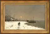 Paul Emmanuel Péraire, Winter Stroll Along the Shore Under Moonlight, Oil on canvas