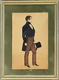 William Morris Hunt, Miniature Portrait of Gentleman with Top Hat, Watercolor on paper