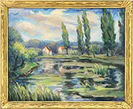 Francesco Spicuzza, Landscape with Pond and Cypress Trees, Oil on board