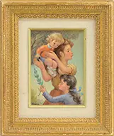 Mora, A Mother with Two Children in a Landscape, Oil on canvas laid down on panel