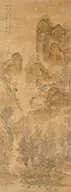Wang Yun, Mountain Landscape Scroll, Cyclically dated 1838 or 1898, China. Ink and color on silk. Depicting small houses among misty mountains