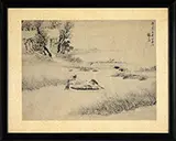 Signed Zhang Xiong, Fishermen on River, Cyclically dated 1840. Ink on paper depicting two fishermen on a marshy river