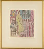 Bernard Langlais, Nude in Room, Watercolor and graphite on paper