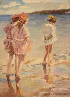 Susan Miller Chase, Three Girls on a Beach, Oil on board