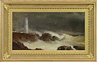 Harrison Bird Brown, Coastal Landscape of Portland Light, Oil on canvas, circa 1865