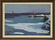 John Prentiss Benson, Kittery Harbor, Winter 1936-1937, Oil on wood panel
