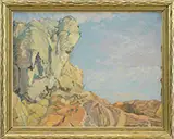 Abraham Bogdanove, Two Sided: Rock Study, Monhegan and Sunset, Oil on board